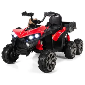 12V Elektrisch Kindervoertuig met 6 Wielen 4 Aandrijving Kinderquad op Batterijen Achterbak LED-Verlichting Muziek Verhaal Rood