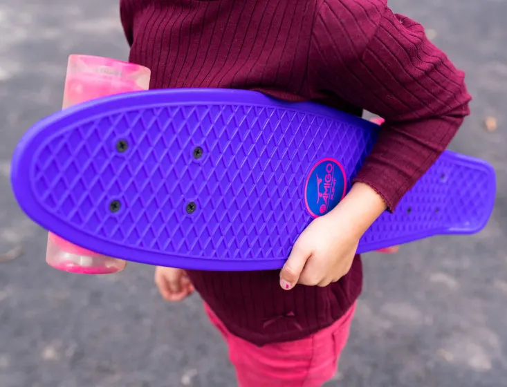 Amigo Skateboard ABEC 7 met LED Verlichting Roze/Blauw 55,5 cm