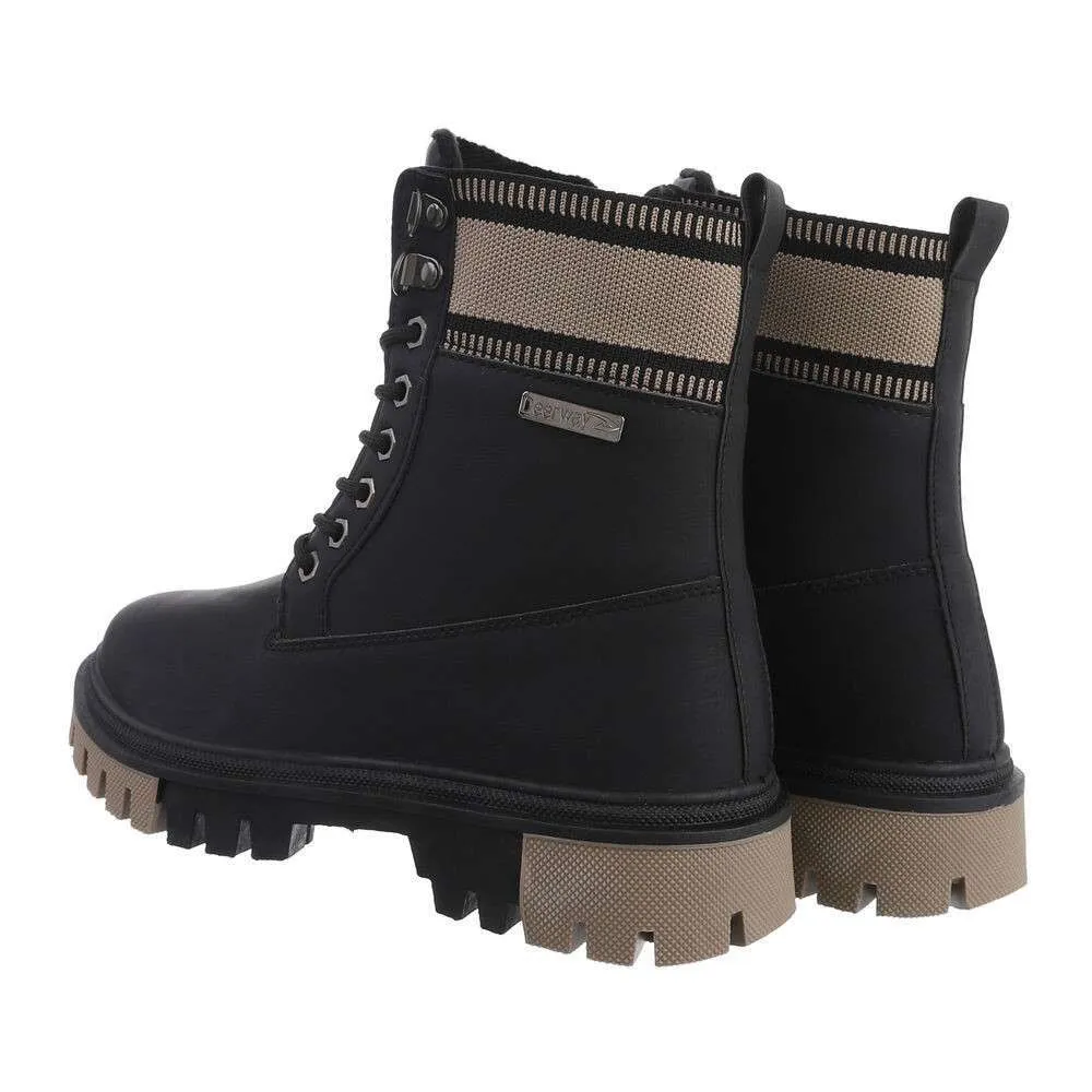 DAMES VETERBOOTS / ENKELLAARZEN MET VETERS  ZWART