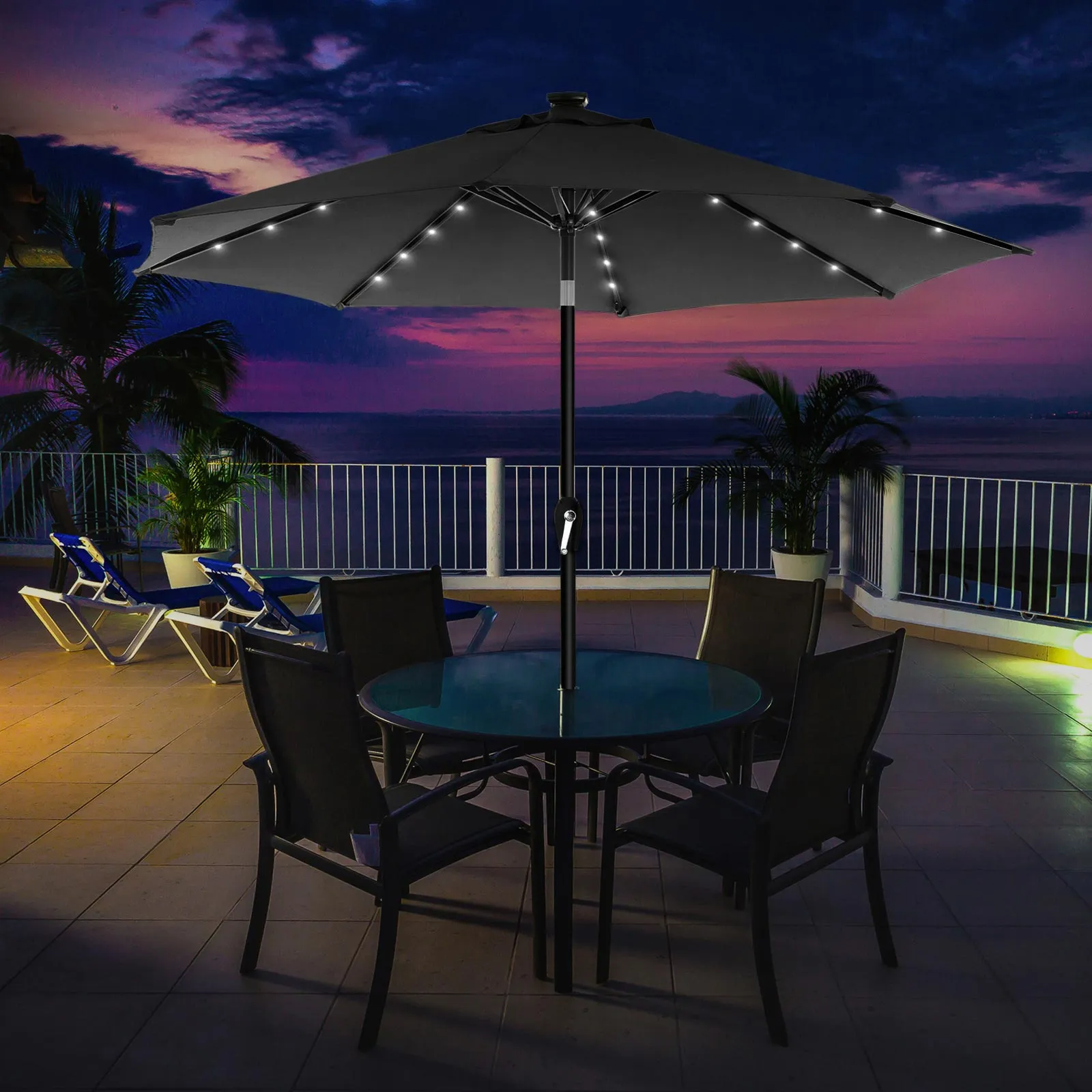 PARASOL  ZONNESCHERM  TUINPARASOL  MET LED VERLICHTING  GRIJS
