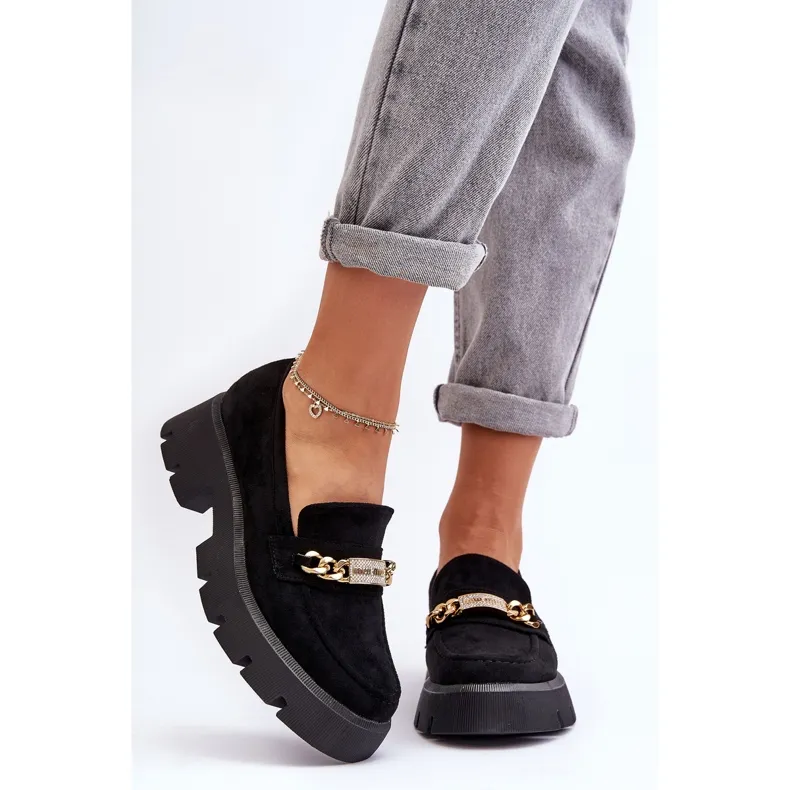 PS1 Klassieke Suede Loafers Op Chunky Plateau Zwart Catch Me!