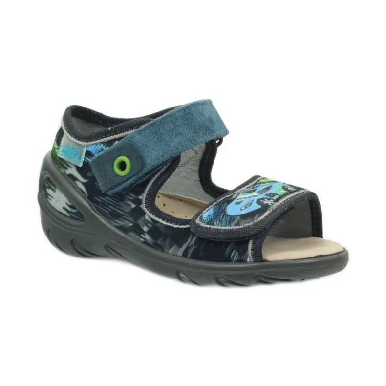 Sandalen leren inzet Befado 433P blauw grijs groente