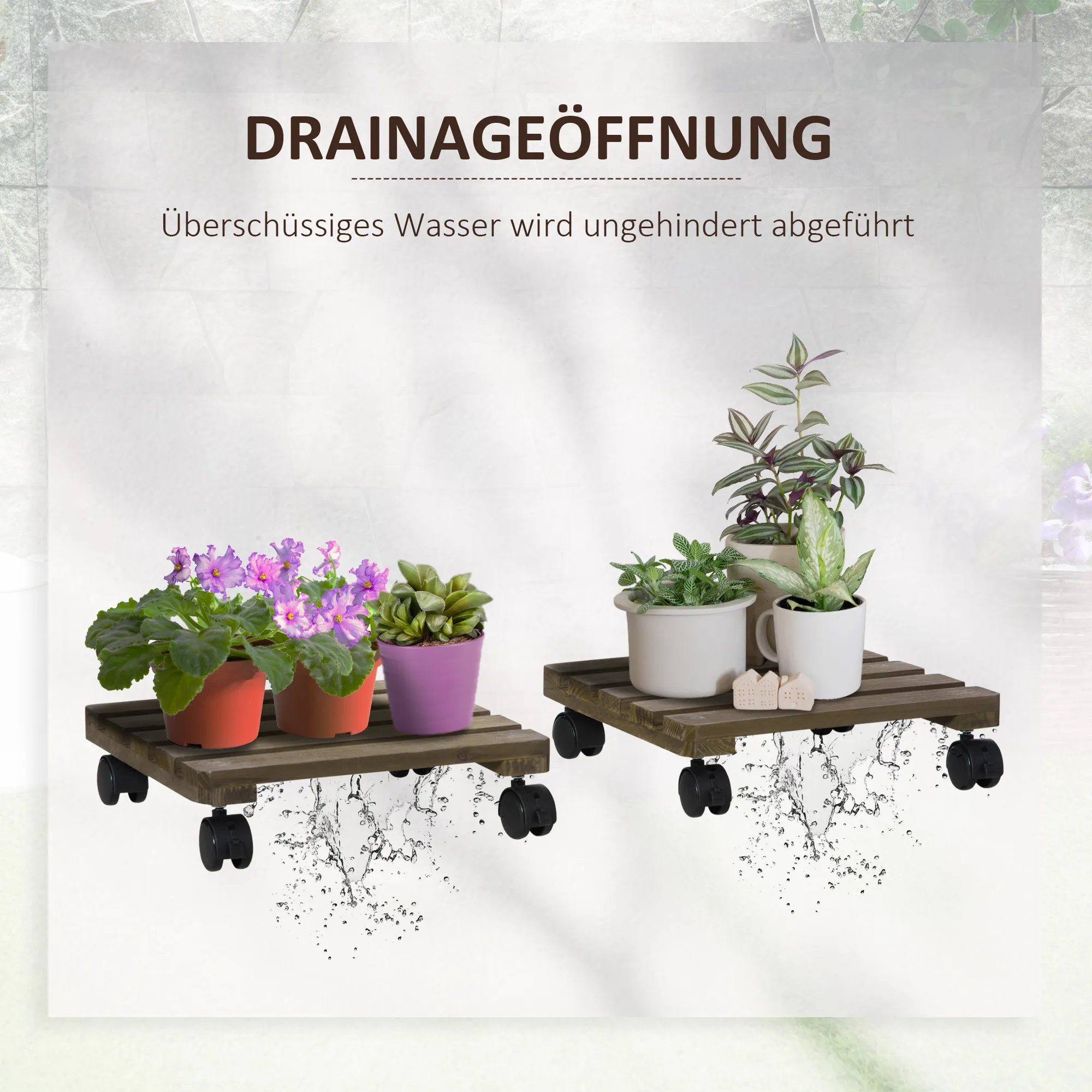 SET VAN 2 PLANTENROLLERS, BLOEMENROLLERS, VERRIJDBARE PLANTENSTANDAARD MET REMMEN, 30 X 30 CM VOOR BINNEN EN BUITENPLANTEN, DON