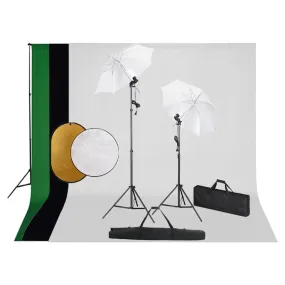 VD Fotostudioset met lampen, paraplu's, achtergrond en reflector 300 x 300 cm
